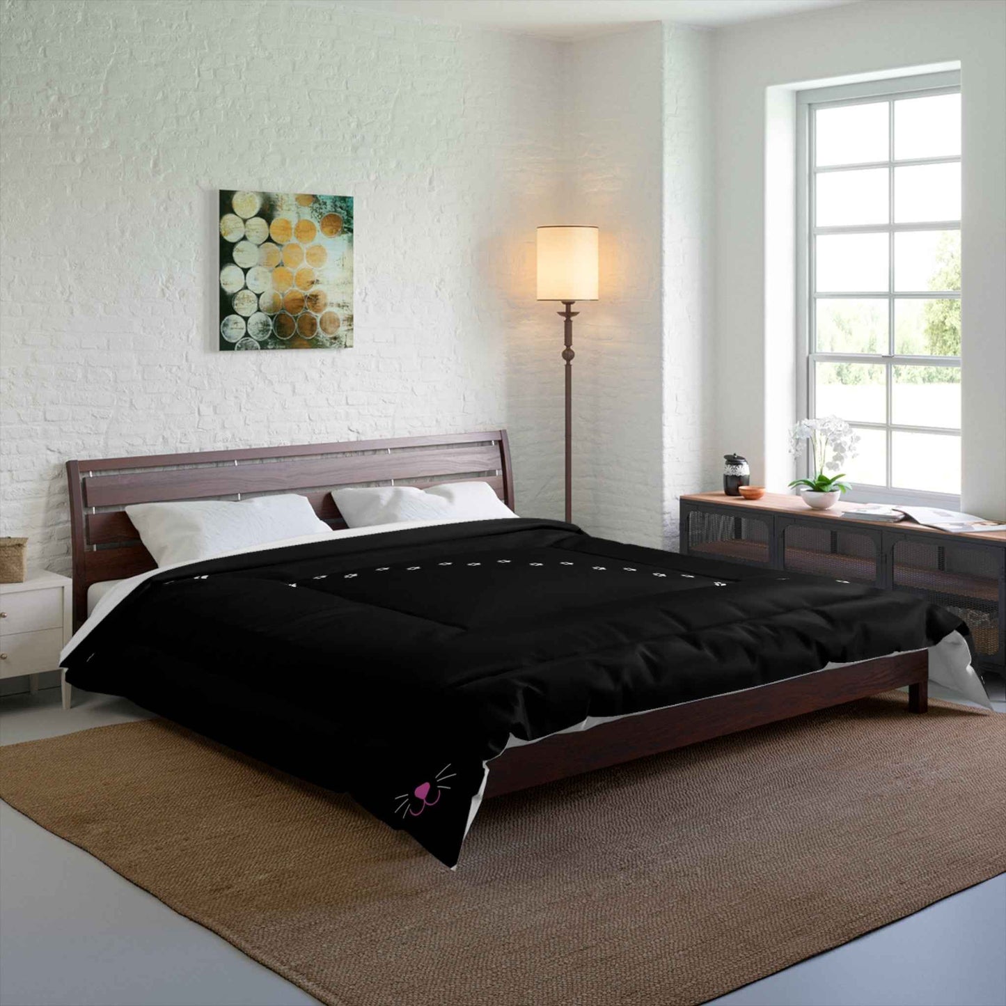 Black “Pawprint Path” Cat Lover Comforter