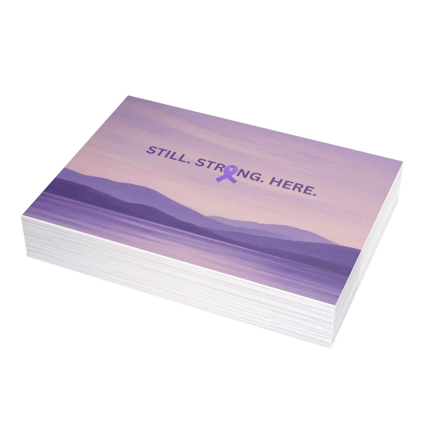 “Still. Strong. Here.” Epilepsy Awareness Postcards — Lavender Horizon (7×5, Sets of 10/30/50)