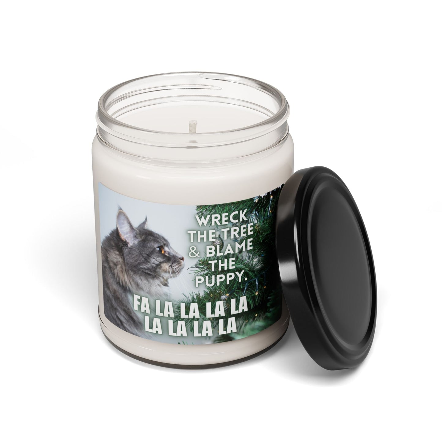 Wreck the Tree & Blame the Puppy Candle | Funny Christmas Cat Candle