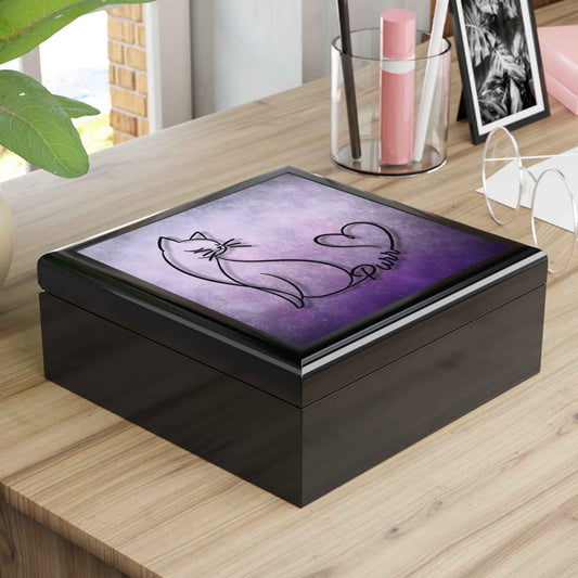 Purr – Line Art Cat Jewelry Box with Heart Tail