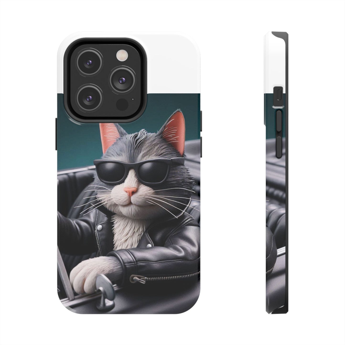 Cool Cat in Leather Jacket Driving Car Mobile Phone Case