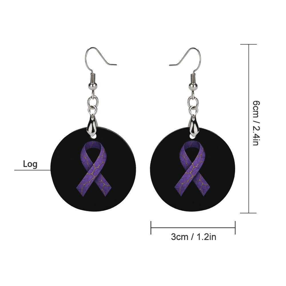 Gold-Thread Purple Ribbon Epilepsy Awareness Earrings
