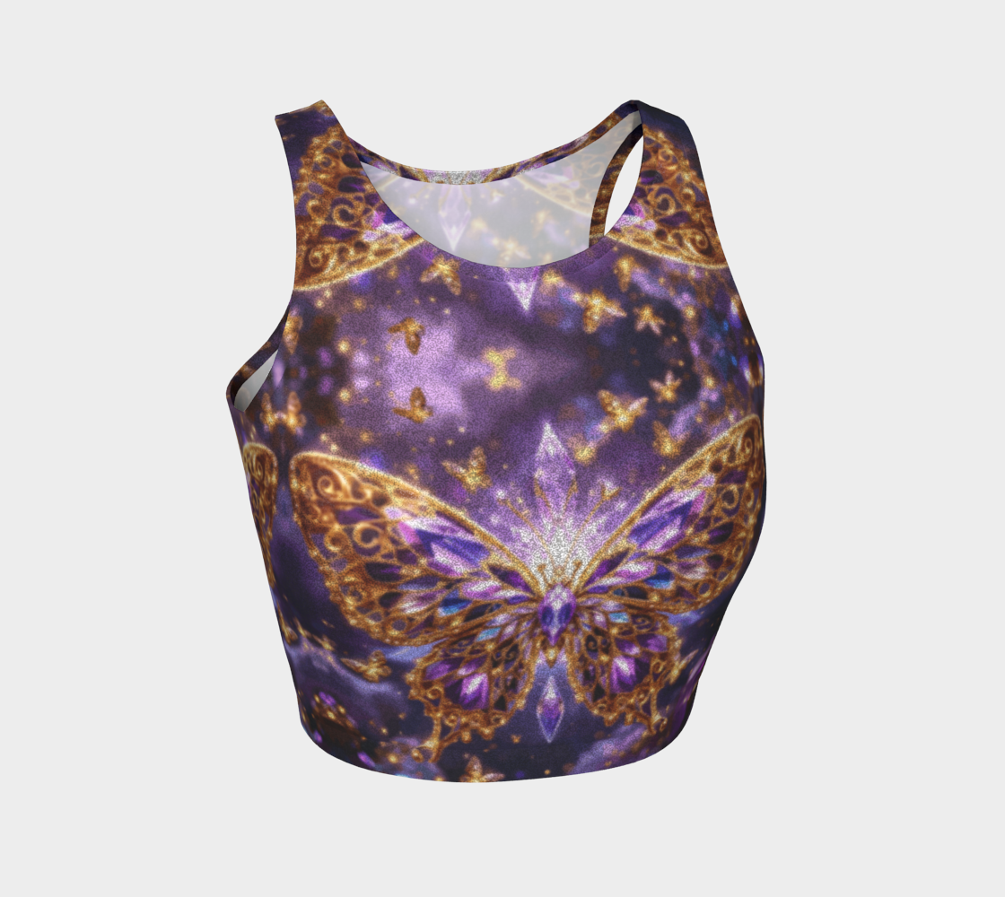 Crystal Purple Butterflies Athletic Crop Top