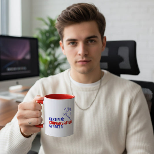 Certified Conversation Starter Mug | Political Parody Coffee Cup