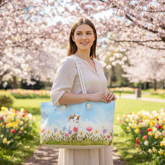 Curious Garden Cat Weekender Bag – Watercolor Floral Travel Tote