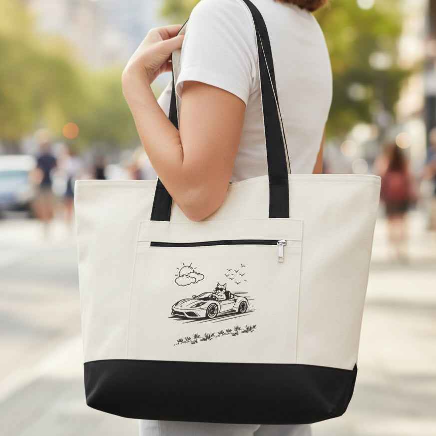 Wander Road Canvas Tote Bag – Heavyweight Zippered Cotton Market Tote
