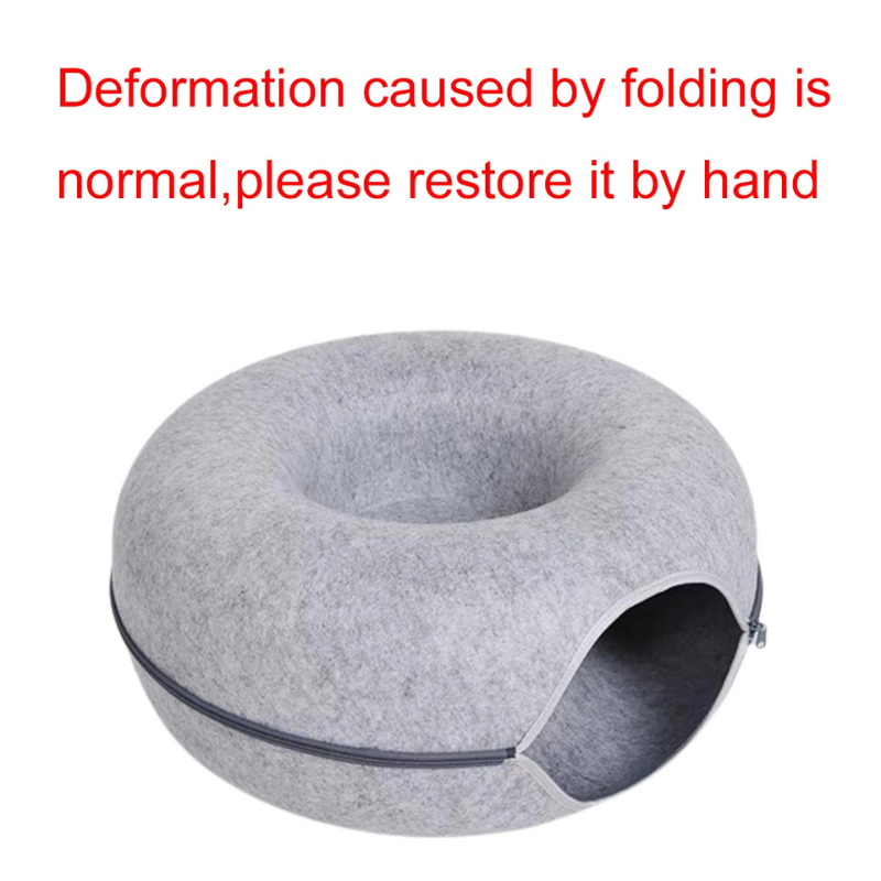 Felt Donut Cat Bed with Tunnel and Hideaway