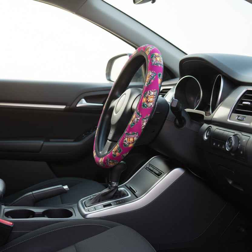 Furreal Retro Cat Steering Wheel Cover | Bold Pink Tropical Drive Upgrade