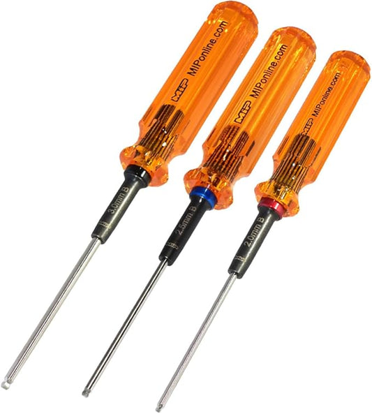MIP RC Ball End Hex Screwdriver Set 9606 – 3-Piece Tool Kit (2.0mm, 2.5mm, 3.0mm) for RC Cars, Helicopters, Drones, Boats – Precision Hexagon Allen Wrenches for RC Repair – Made in USA