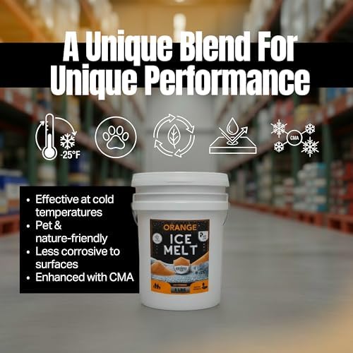 Peach Country Orange Ice Melt Pet Friendlier Eco-Friendly De-Icer, Fast-Acting Granules for Driveways, Walkways & Entryways, 20 lb Pail