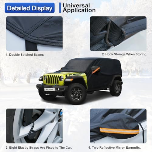 Kayme Half Car Cover Waterproof All Weather for Jeep Wrangler 4 Door