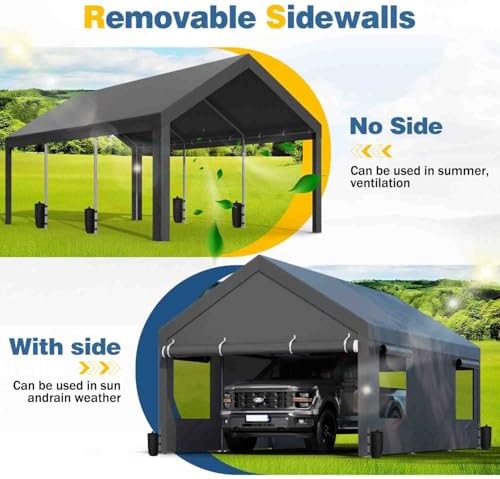 JAMFLY 12x20 ft Heavy Duty Portable Carport Garage, Grey