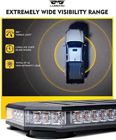 LUMENIX 42 LED Roof Top Strobe Beacon Light Bar, Patent Design, Blue