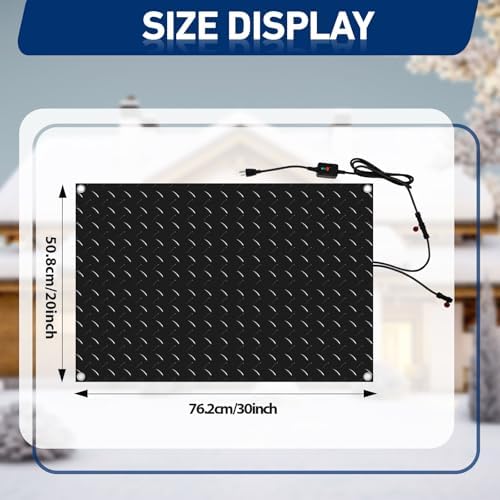 Riakrum 2 Pcs Heated Snow Melting Mats Outdoor, 20 x 30 in Winter Anti-Slip Heated Rubber Mat for Walkways Decks and Sidewalks, Electric Snow and Ice Melting Pads Connection with 9.84 ft Power Cord