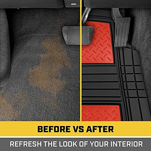Cat® DiamondShield Rubber Floor Mats for Cars Trucks SUV, All Weather Protection, Front and Rear Car Mats with Heel Pad & Anti-Slip Backing, Universal Trim-to-Fit Rubber Floor Mats for Car, Red