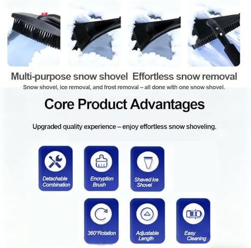 Car Snow Brush Ice Scraper & Snow Shovel for Tesla Cybertruck 2024 3-in-1 Detachable Snow Removal Kit Head Winter Essential Squeegee Snow,Black