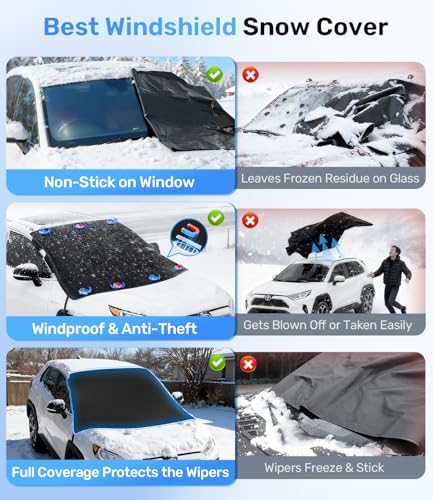 Zanch Upgrade Windshield Cover for Ice & Snow [Fast Install & Removal] 600D Oxford Fabric Against Magnetic Fit Snow, Ice, Frost, Winter Accessories - Fit for Pickup/Large SUV/MPV - (70''x54'')
