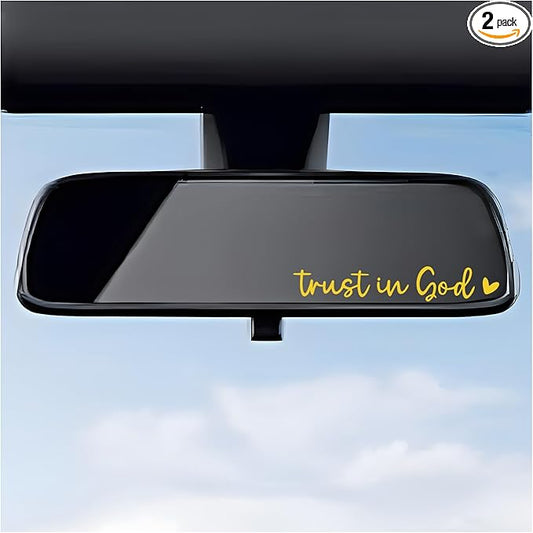 DXNQ 2 PCS Trust in God Rearview Mirror Decals, Automotive Vinyl Rear View Mirror Decorative Stickers, Waterproof Trust in God Stickers for Car Truck Laptop, Car Accessories (Yellow)