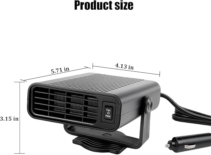 Car Heater, 12V 120W 2-in-1 Portable Vehicle Heating & Cooling Fan with Cigarette Lighter Plug, 360° Rotatable Automotive Windshield Defroster Accessories, Universal Fit (Black)