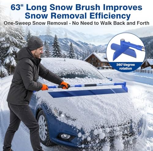 Upgraded 63" Extra Long Snow Brush with Ice Scraper for Car Truck SUV Van