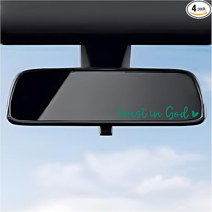 DXNQ 4 PCS Trust in God Rearview Mirror Decals, Automotive Vinyl Rear View Mirror Decorative Stickers, Waterproof Trust in God Stickers for Car Truck Laptop, Car Accessories (Green)