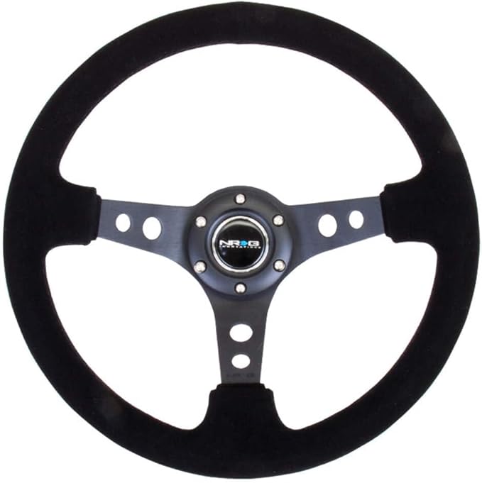 NRG Innovations NRG-RST-006-S Reinforced Steering Wheel 350mm Sport Steering Wheel (3" Deep), Black Spoke Suede Black Stitch