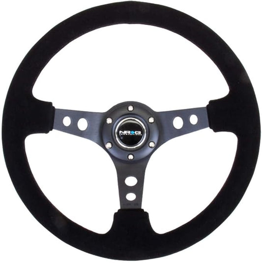 NRG Innovations NRG-RST-006-S Reinforced Steering Wheel 350mm Sport Steering Wheel (3" Deep), Black Spoke Suede Black Stitch