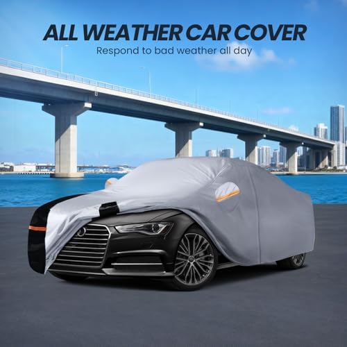 Multi-Layer Car Cover Custom Fit for Audi A6(2004-2026), 100% Waterproof All Weather for Automobiles, Gift with Towel, Heavy Duty Car Covers for Rain Sun UV Protection with Door Zipper