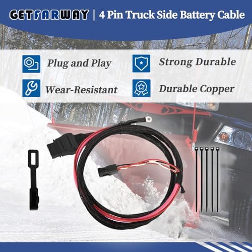 42014 4 Pin Battery Cable Truck Side Compatible with Fisher Western Snowex V-Blade Straight Blade, Expandable Plows
