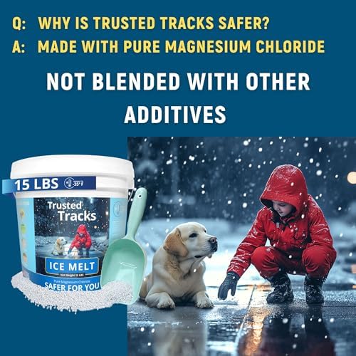 FIREKI Ice Melt, Pet Safe Ice Melt, 15 LBS Premium Snow Melter, Pure Magnesium Chloride, Safer for Pets, Concrete, Effective to -35 F, 15 lb