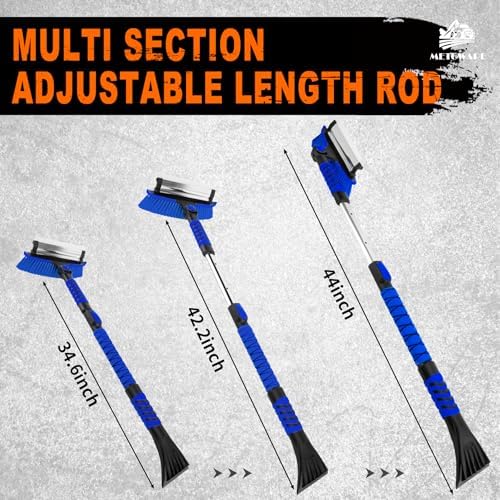 METOWARE 44" Ice Scraper and Snow Brush for Car Windshield, Extendable Heavy Duty Ice Remover with 360° Pivoting Head for SUV Truck, Ergonomic Grip, Blue