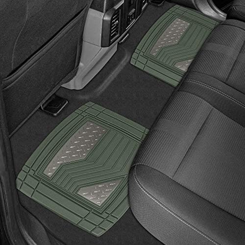 Cat® DiamondShield Rubber Floor Mats for Cars Trucks SUV, All Weather Protection, Front and Rear Car Mats with Heel Pad & Anti-Slip Backing, Universal Trim-to-Fit Rubber Floor Mats for Car, Green