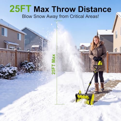 40V Brushless Cordless Snow Shovel, 13Inch Electric Snow Blower with 3 * 4.0 Ah Battery and Charger, Battery Powered Snow Removal with 25FT Throw Distance for Driveway,Steps, Patio, Sidewalk