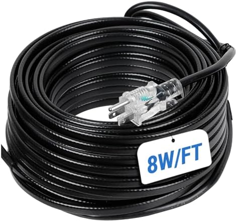 100FT Heat Tape for Roof and Gutters, 8W/FT Roof Snow De-Icing Kit w/ 45PCS Clips & Spacers, Self-Regulating Heat Cable, Roof Heat Tape for Ice Dam & Pipe Freeze Prevention, 120V, LED Plug