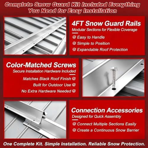 96FT Metal Roof Snow Guards, Heavy Duty Snow Rail Kits Silver(24P)