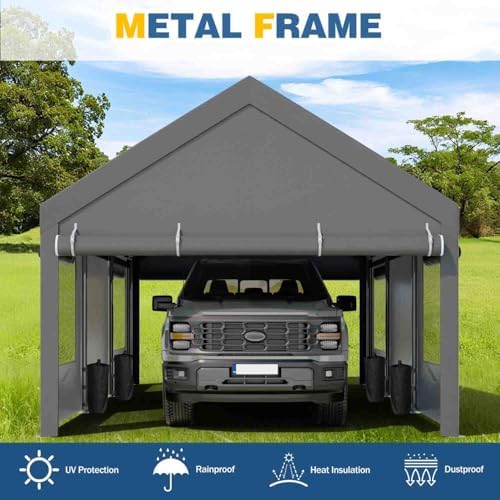 JAMFLY 12x20 ft Heavy Duty Portable Carport Garage, Grey