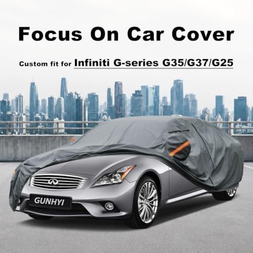 GUNHYI Premium Car Cover Custom Fit Infiniti G-Series G35/G37 Sedan Coupe Convertible, 16 Layers Heavy Duty Car Cover Waterproof All Weather with Zipper Door for Sun Rain Snow Dust Uv Protection