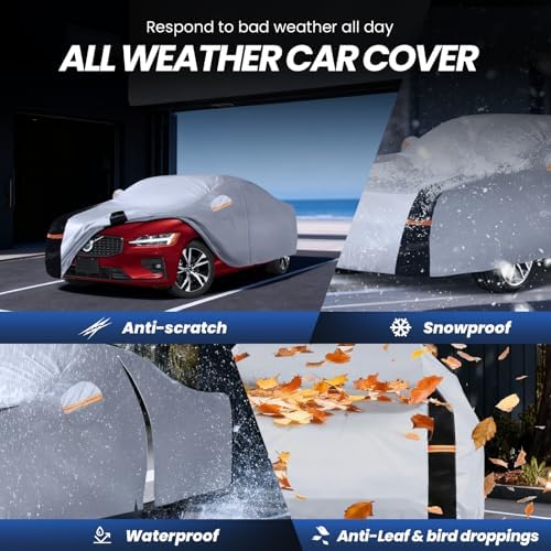 Multi-Layer Car Cover Custom Fit for Volvo S60 (2000-2026), 100% Waterproof All Weather for Automobiles, Gift with Towel, Heavy Duty Car Covers for Rain Sun UV Protection with Door Zipper.