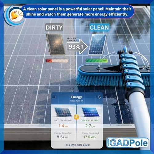 IGADPole 17 FT Water-Fed Washing Kit with Soap-Dispenser, Brush, 10″ Squeegee & Cobweb Duster for Windows, Gutters, Solar Panels & Exterior Walls