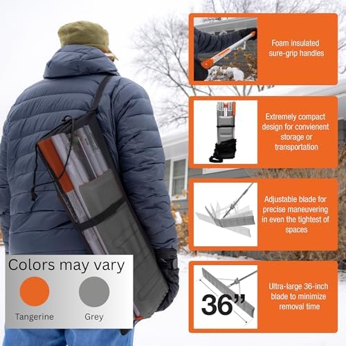 EZ Smart Patented Adjustable Snow Roof Rake with 16 ft Pole