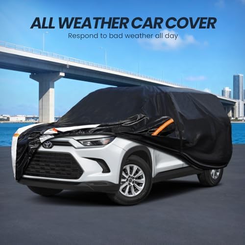 Multi-Layer Car Cover Custom Fit for Toyota Grand Highlander(2013-2026), 100% Waterproof All Weather for Automobiles, Gift with Towel, Heavy Duty Car Covers for Rain Sun UV Protection With Door Zipper