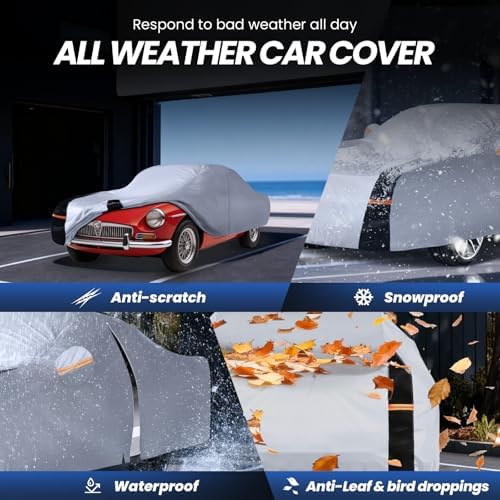 Multi-Layer Car Cover Custom Fit for MG MGB(1962-1981), 100% Waterproof All Weather for Automobiles, Gift with Towel, Heavy Duty Car Covers for Rain Sun UV Protection with Door Zipper