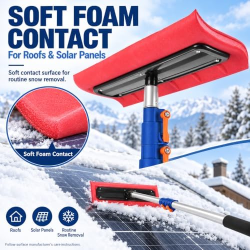 Roof Snow Rake, 5-12 Ft Aluminum Pole, Foam Pad for Roofs