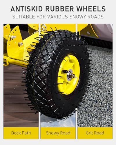 Outvita Snow Shovel with Wheels, 29" Wide 18" Long, White & Yellow