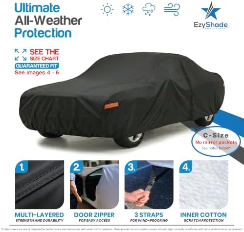 EzyShade Sports Car Cover Waterproof All Weather. See Size-Chart. Black C0