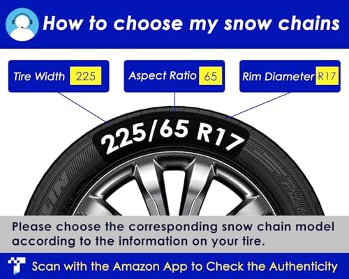 Snow-Chains Auto Fixing 1 Min Quick Fit Easy Installation Tire-Chains, Portable Reusable Universal Emergency Tire Traction Chain for Passenger Car, Pickup Trucks and SUV - Set of 2 (HKN-70)