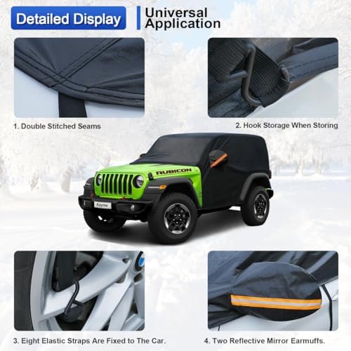 Kayme Half Car Cover Waterproof All Weather for Jeep Wrangler 2 Door