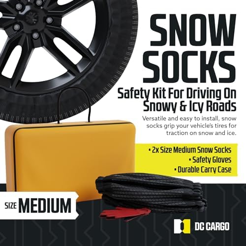 Snow Socks for Tires - Great Alternative to Tire Chains for Cars, 3D Fabric for Maximum Tire Traction & Grip, Fits SUVs, Most Subaru Models, Minivans, Pickups & Sedans (Set of 2) - Medium