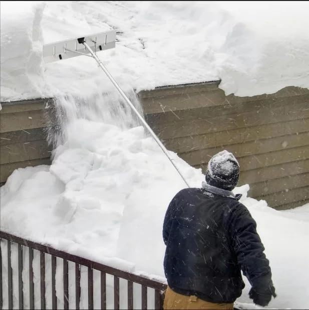 Roof Rakes for Snow with Wheels,Roof Rake Aluminum with Adjustable Telescoping Pole & Anti-Slip Grip Used for Clearing Snow on The Roof of Houses and Fallen Leaves in The Courtyard.