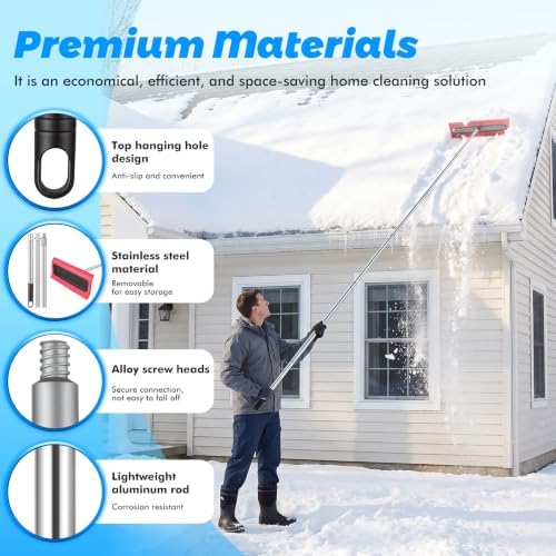 Leaf Roof Brush and Snow Rake Year-Round, 5-20ft Adjustable Length
